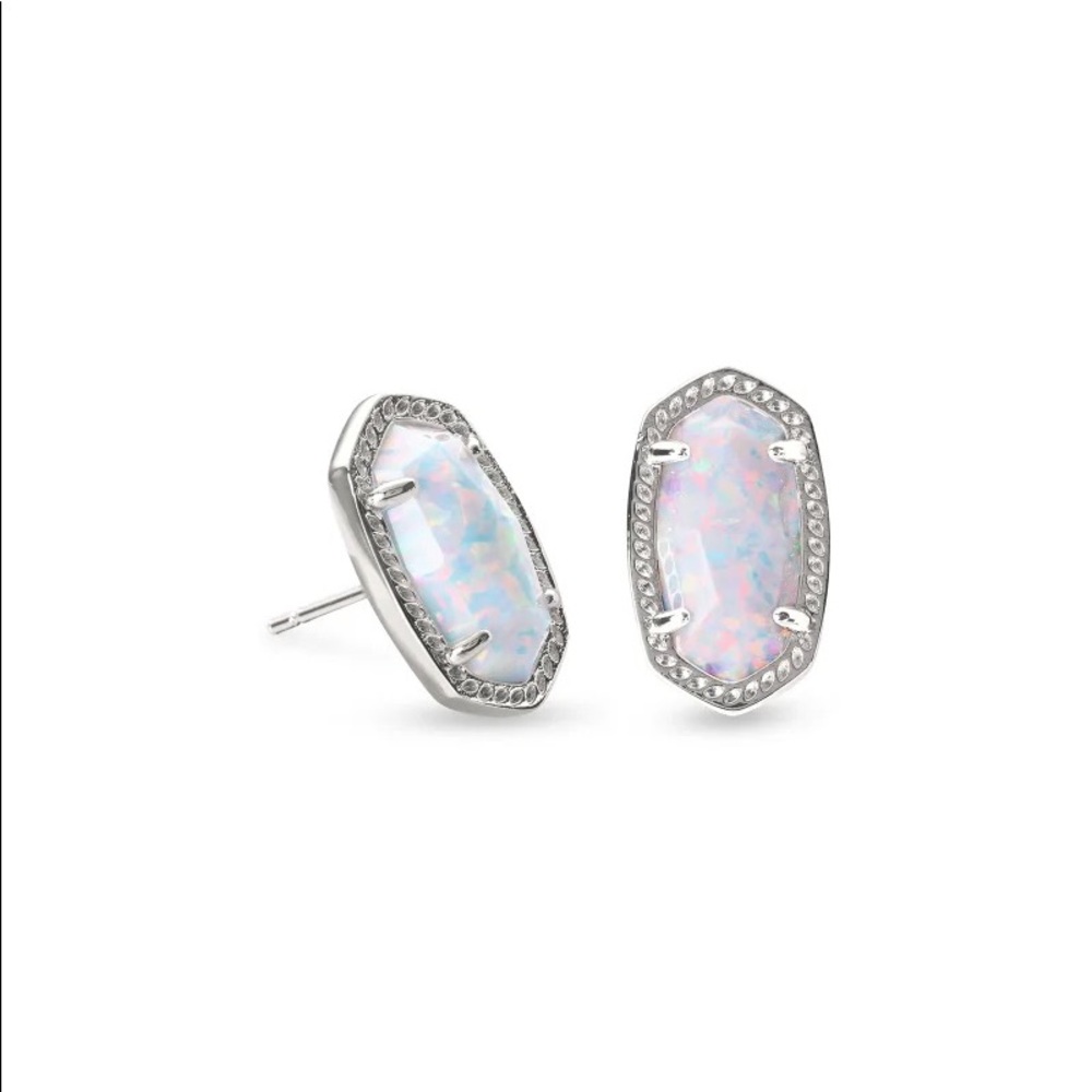 Kendra Scott Ellie Silver Stud Earrings In White Kyocera Opal